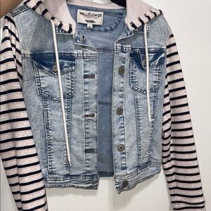 Wallflower Kids Denim Jacket with Striped Sleeves